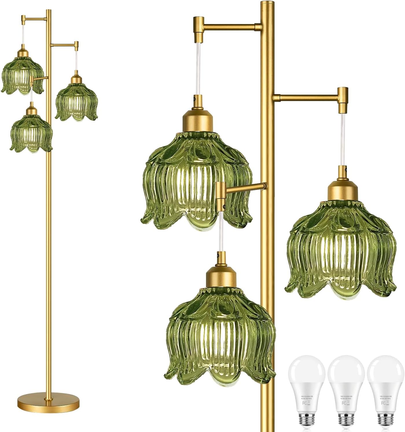 Decor Lighting & Decor Fires - Vintage Gold Glass Floor Lamp with