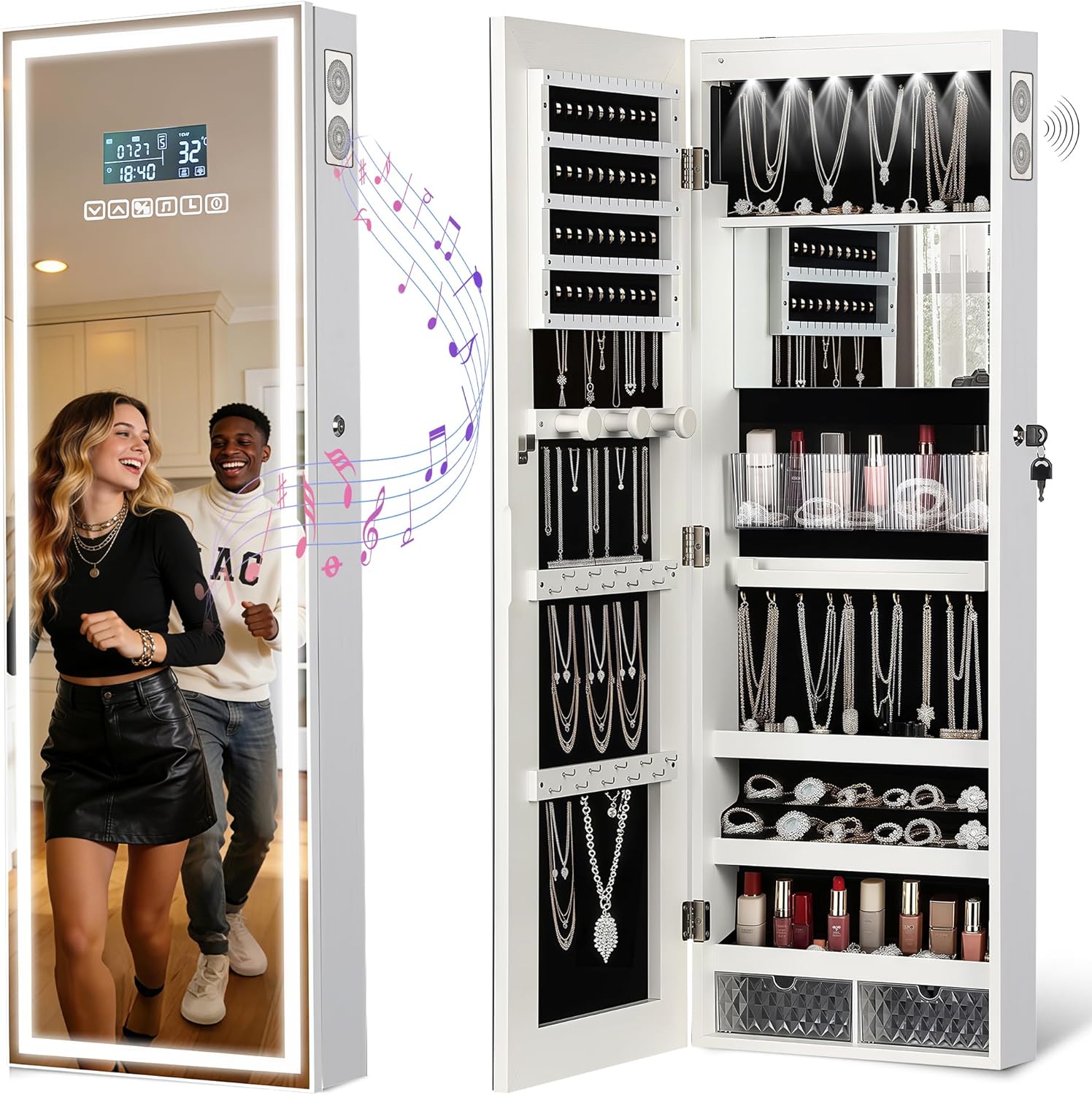 Lighting & Home Decor Studio - LED Mirror Jewelry Cabinet with Bluetooth