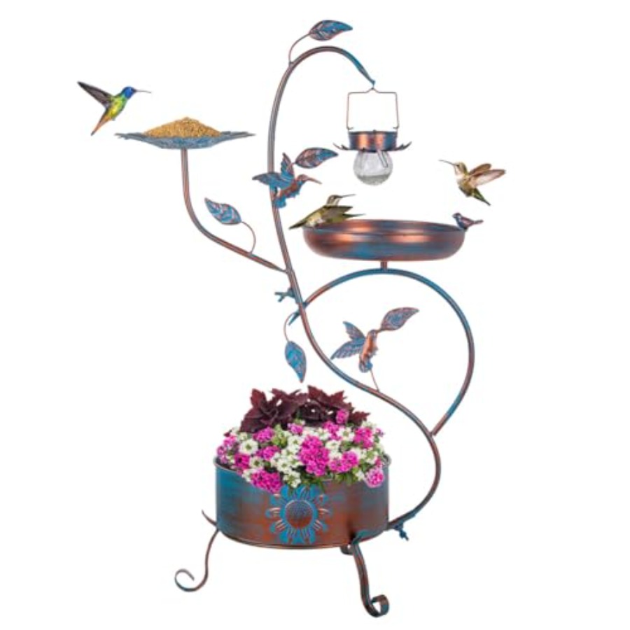 Lighting Decoration Outdoor - Outdoor metal bird bath with planter