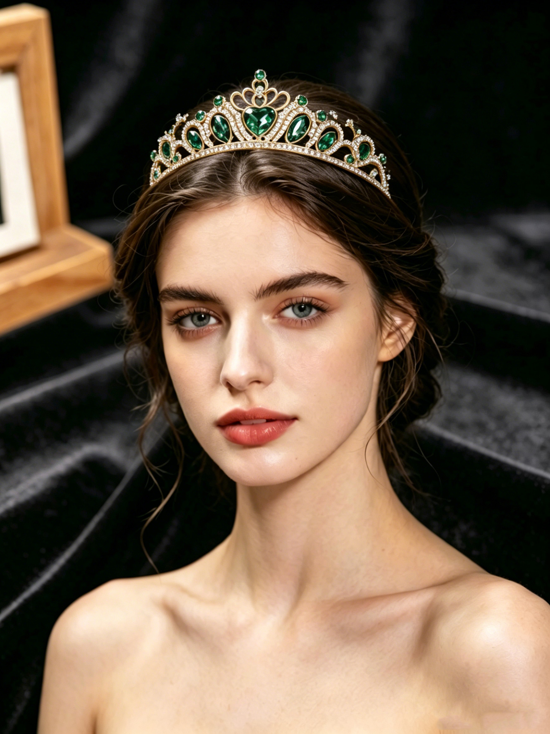Lighting Decor Wedding - Retro Heart-Shaped Emerald Green Rhinestone Crown