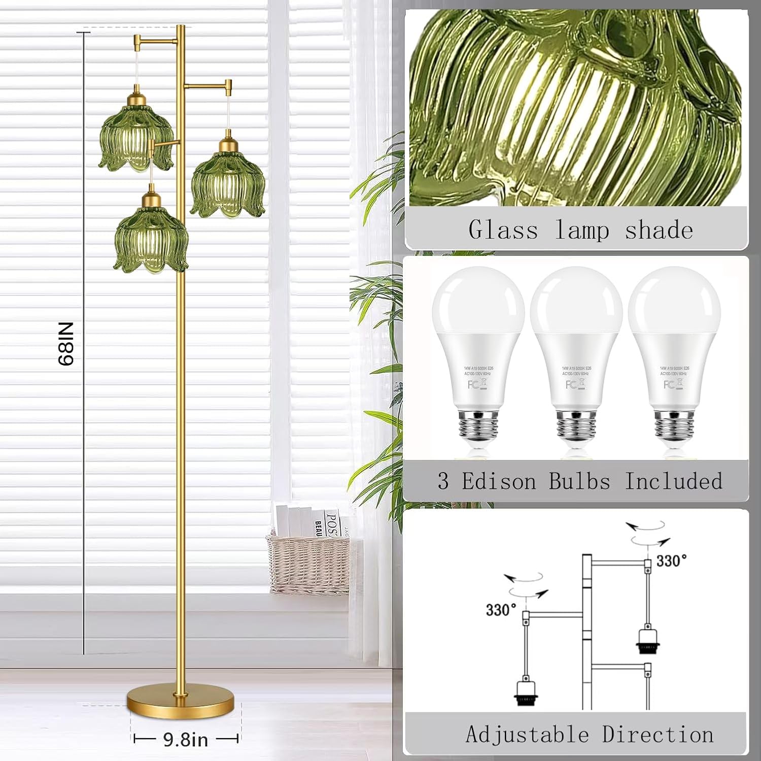 Vintage Gold Glass Floor Lamp  - Decor Lighting & Decor Fires reseña y precio