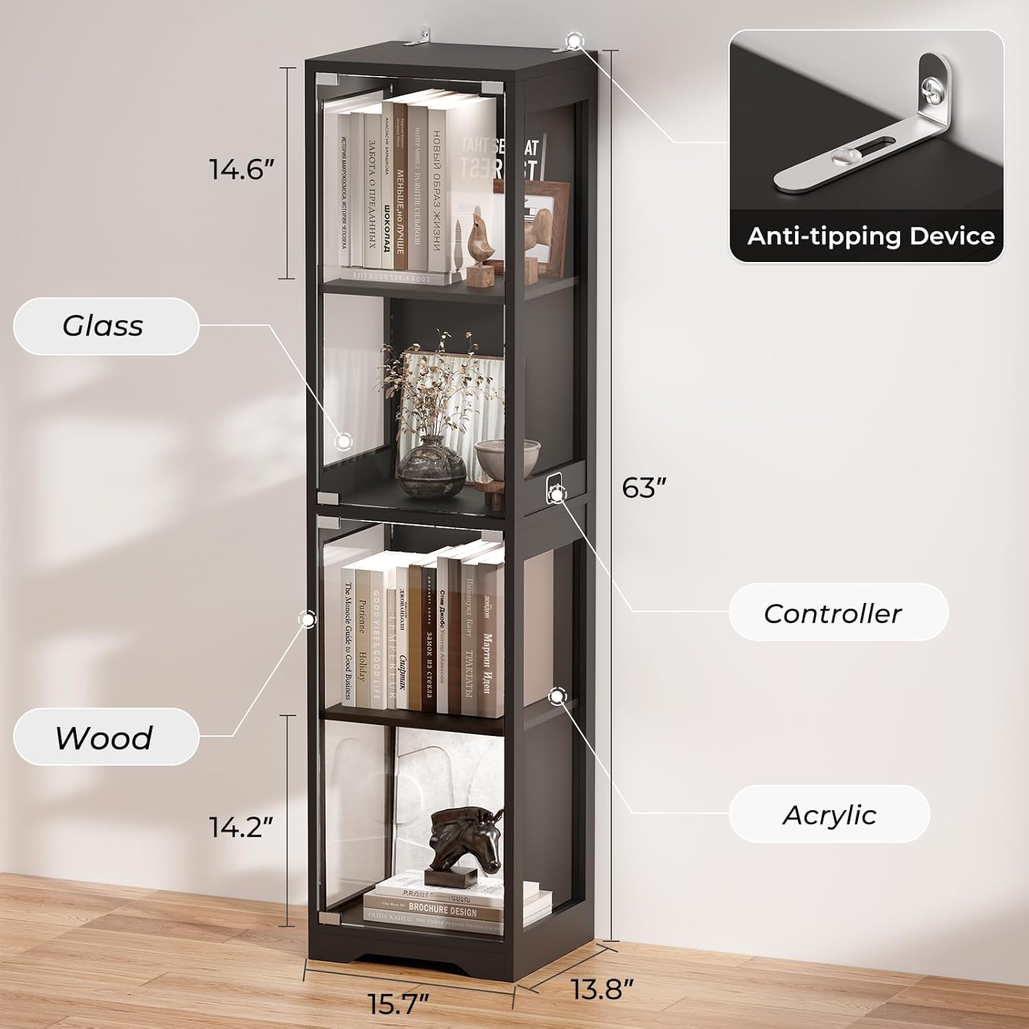 Glass Display Cabinet with 3 C - Lighting & Home Decor Studio reseña y precio