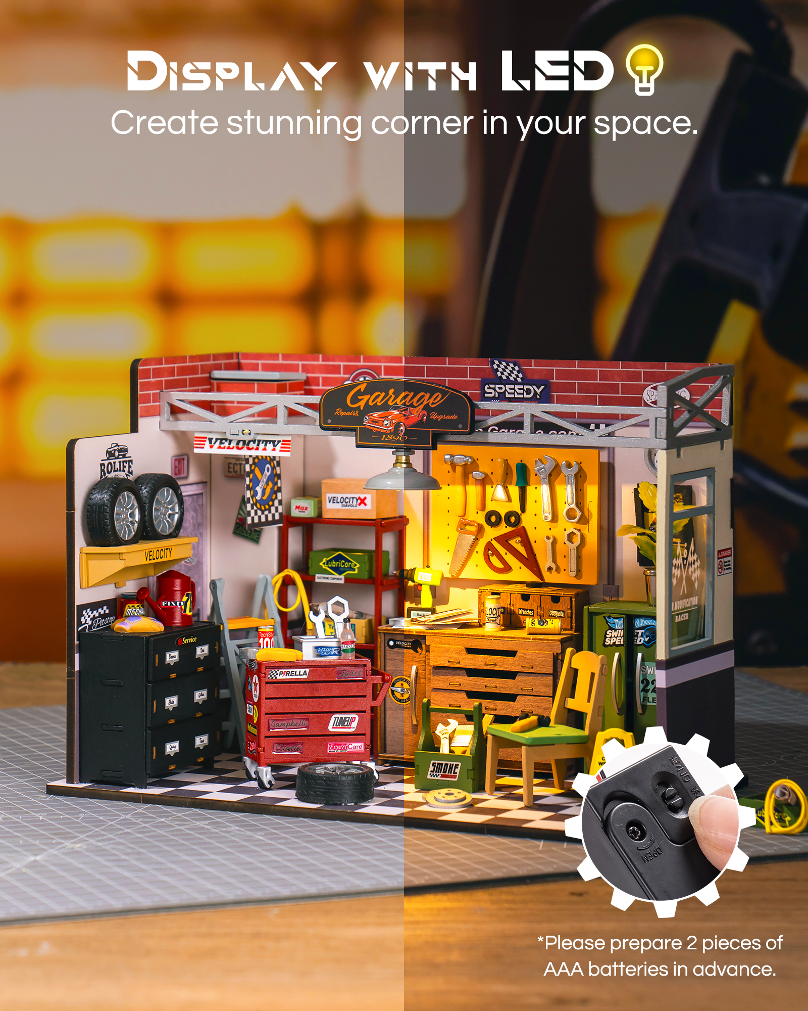Robotime Rolife Mini Garage Wo - Garage Lighting Decor reseña y precio