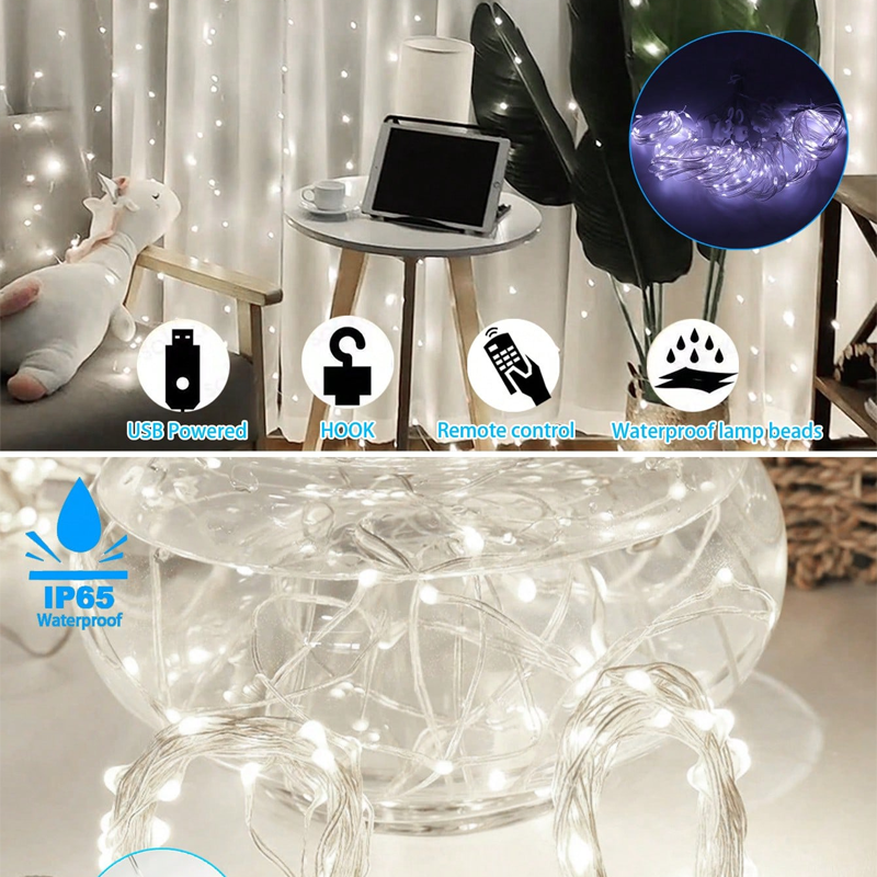3/6/9M USB LED Curtain 8 Modes - Fairy Light Curtain reseña y precio