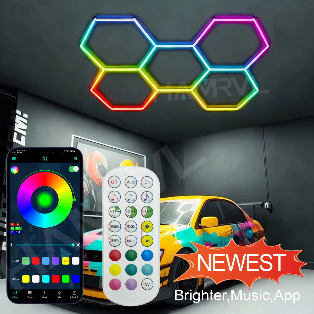 Hexagonal LED Ceiling Light wi - Garage Lighting Decor reseña y precio