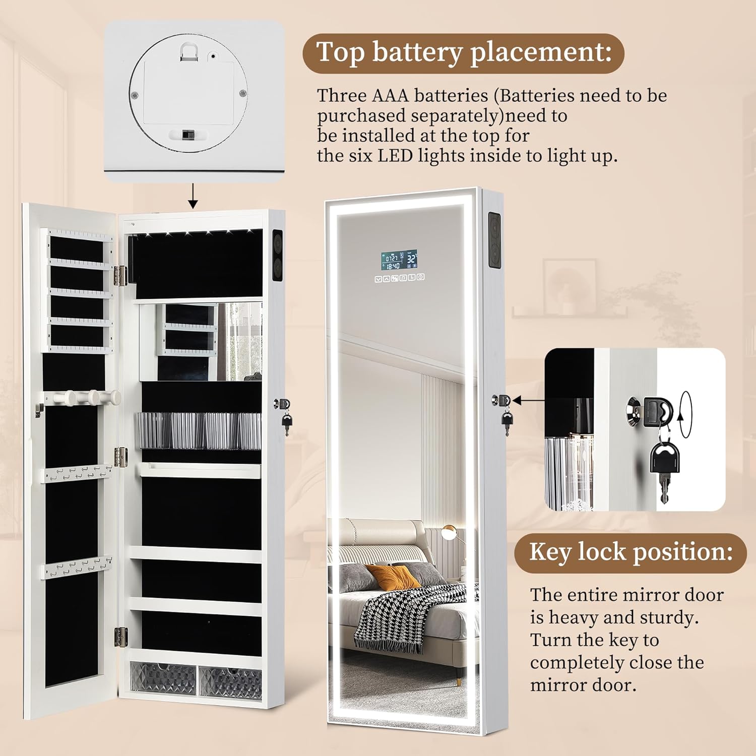 LED Mirror Jewelry Cabinet wit - Lighting & Home Decor Studio reseña y precio