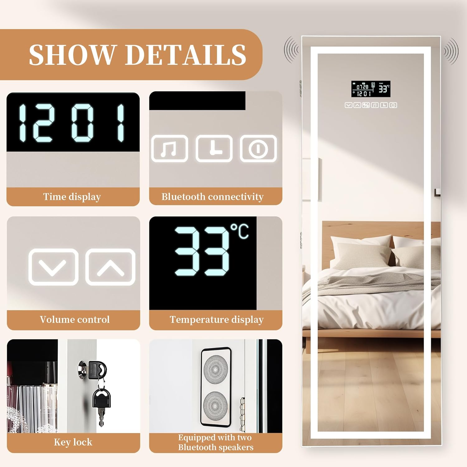 LED Mirror Jewelry Cabinet wit - Lighting & Home Decor Studio reseña y precio