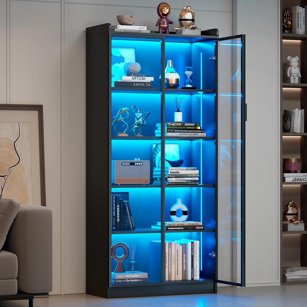 65 Glass Curio Cabinet with 5- - Lighting & Home Decor Studio reseña y precio
