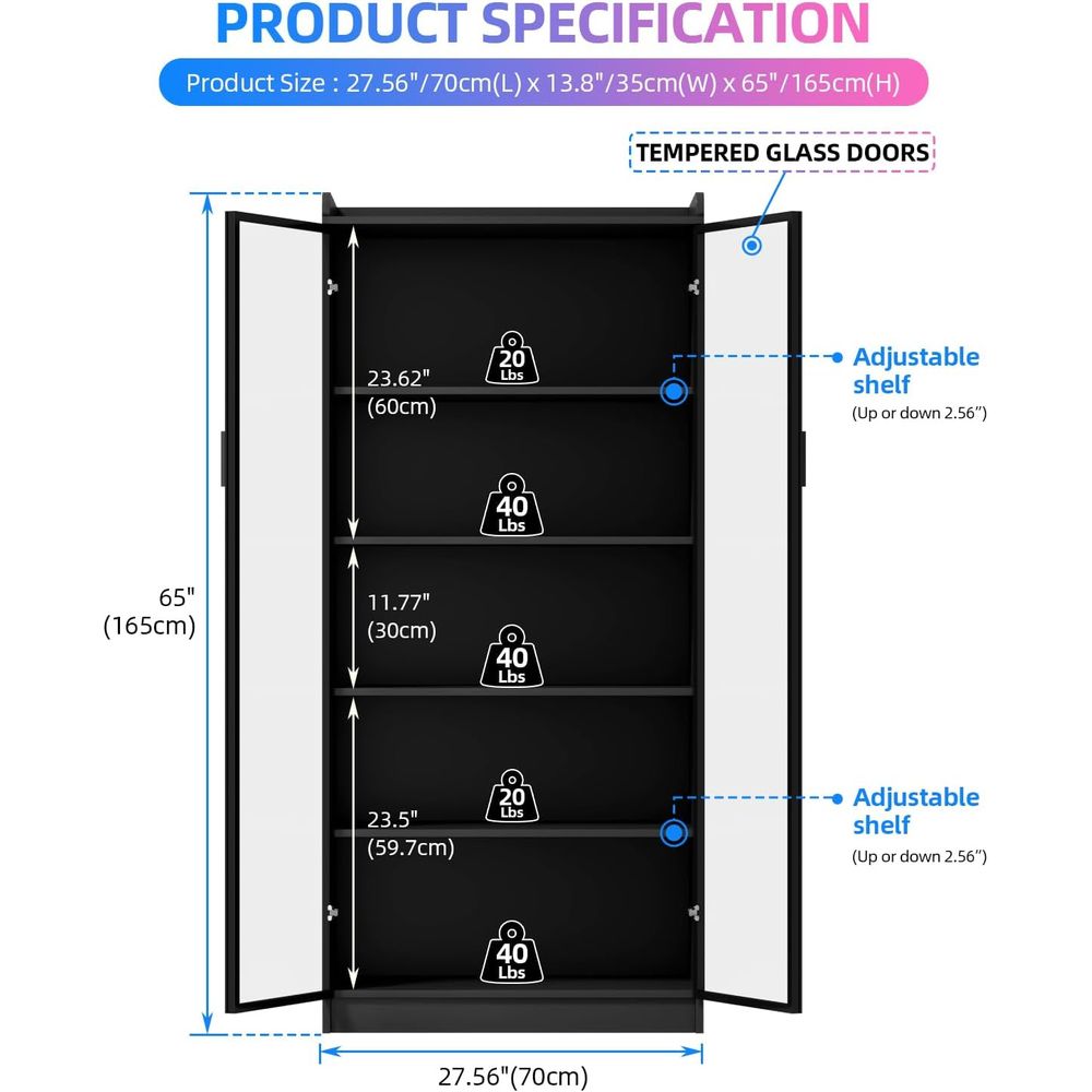65 Glass Curio Cabinet with 5- - Lighting & Home Decor Studio reseña y precio