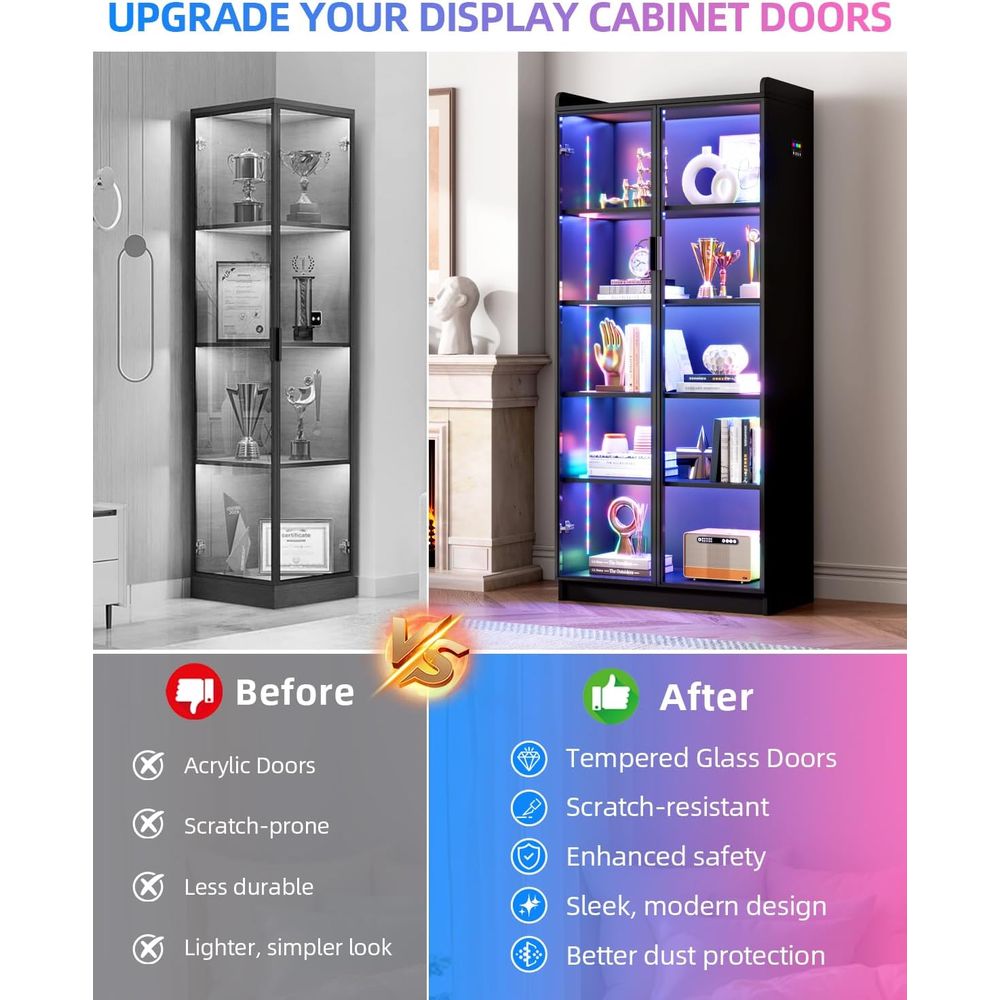 65 Glass Curio Cabinet with 5- - Lighting & Home Decor Studio reseña y precio