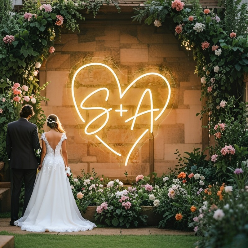 Custom Initials Heart LED Neon - Lighting Decor Wedding reseña y precio