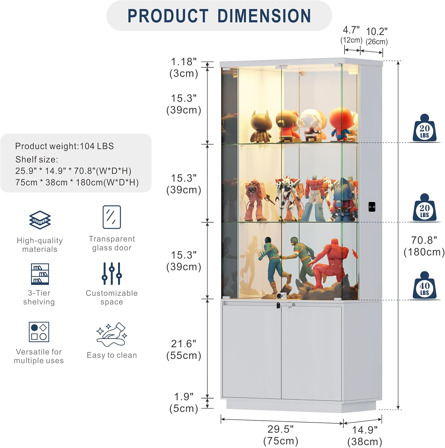 71'' Display Cabinet with Glas - Lighting & Home Decor Studio reseña y precio