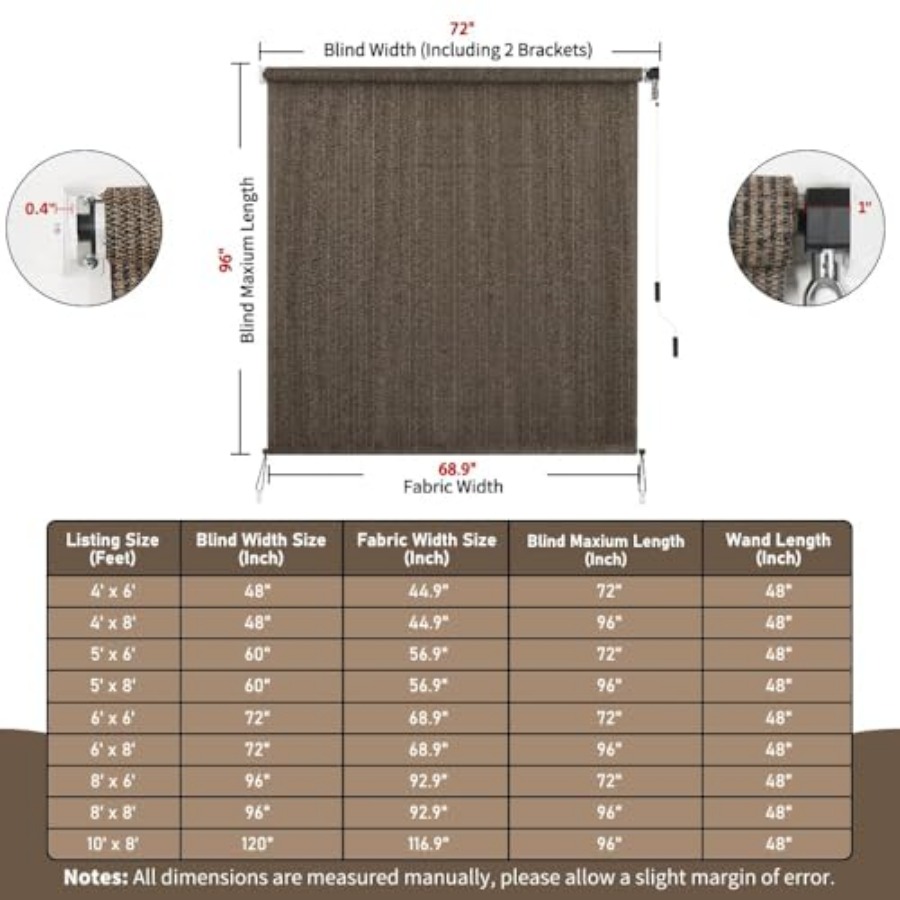 Outdoor Roller Shade 6' W x 8' - Up Lighting Decor reseña y precio