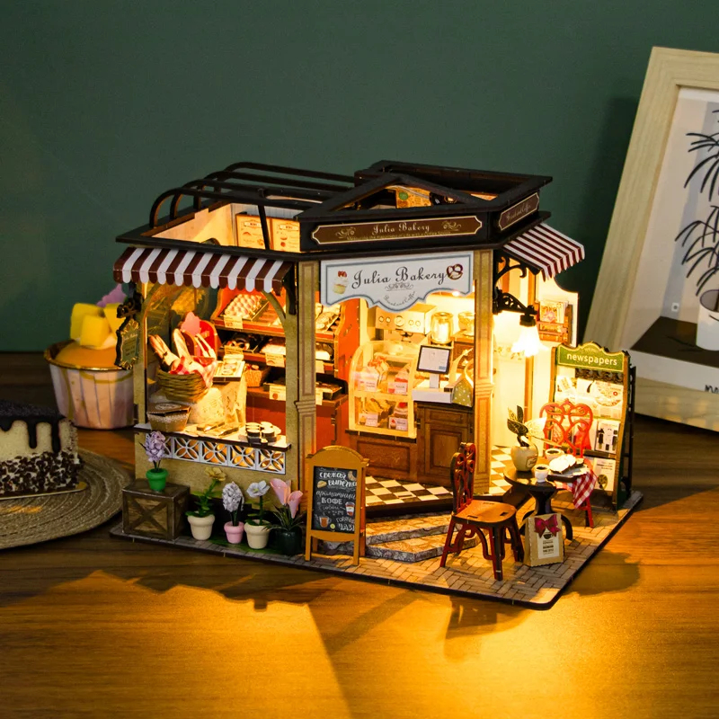 OUZEY Miniature Wooden Dollhou - Lighting Decor House reseña y precio