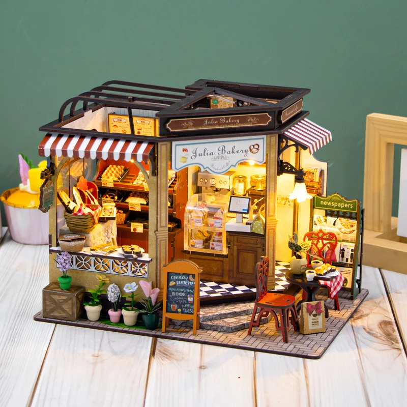 OUZEY Miniature Wooden Dollhou - Lighting Decor House reseña y precio