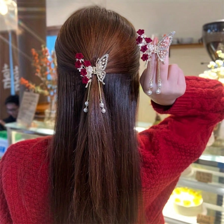 Elegant Rose Butterfly Hairpin - Japanese Lighting Decor reseña y precio