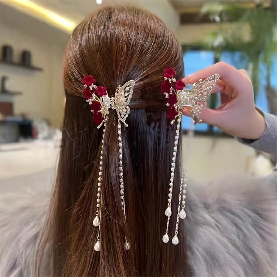 Elegant Rose Butterfly Hairpin - Japanese Lighting Decor reseña y precio