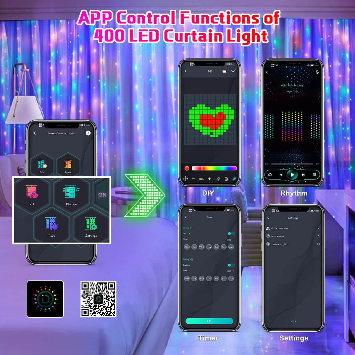 400LEDs RGBIC Smart Curtain Li - Fairy Light Curtain reseña y precio