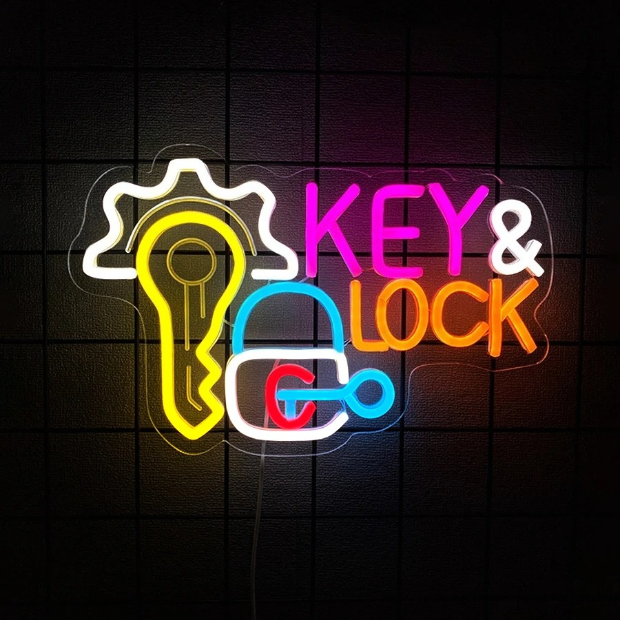 Key and Lock Neon Sign LED Neo - Lighting Decor Rentals reseña y precio