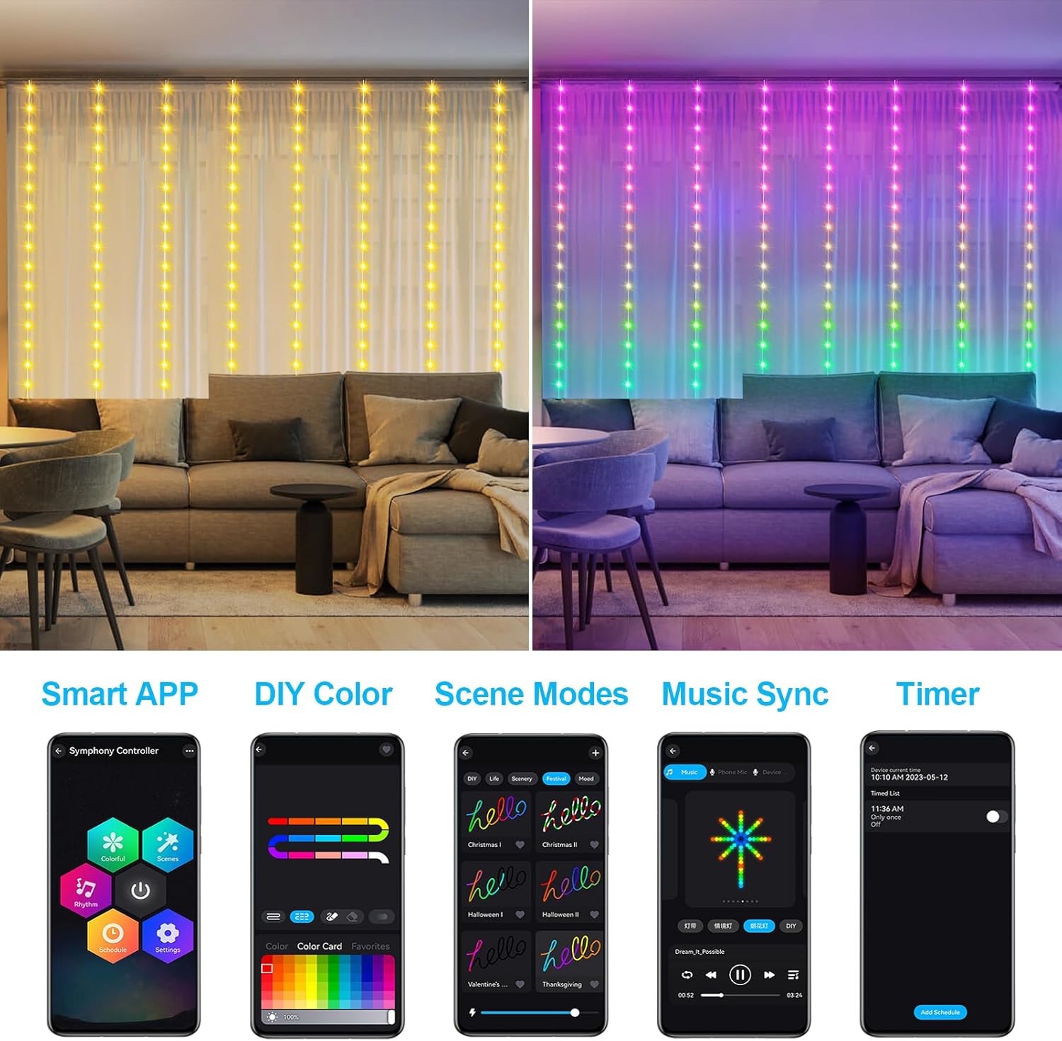 Smart Curtain Lights RGB 5050  - Fairy Light Curtain reseña y precio