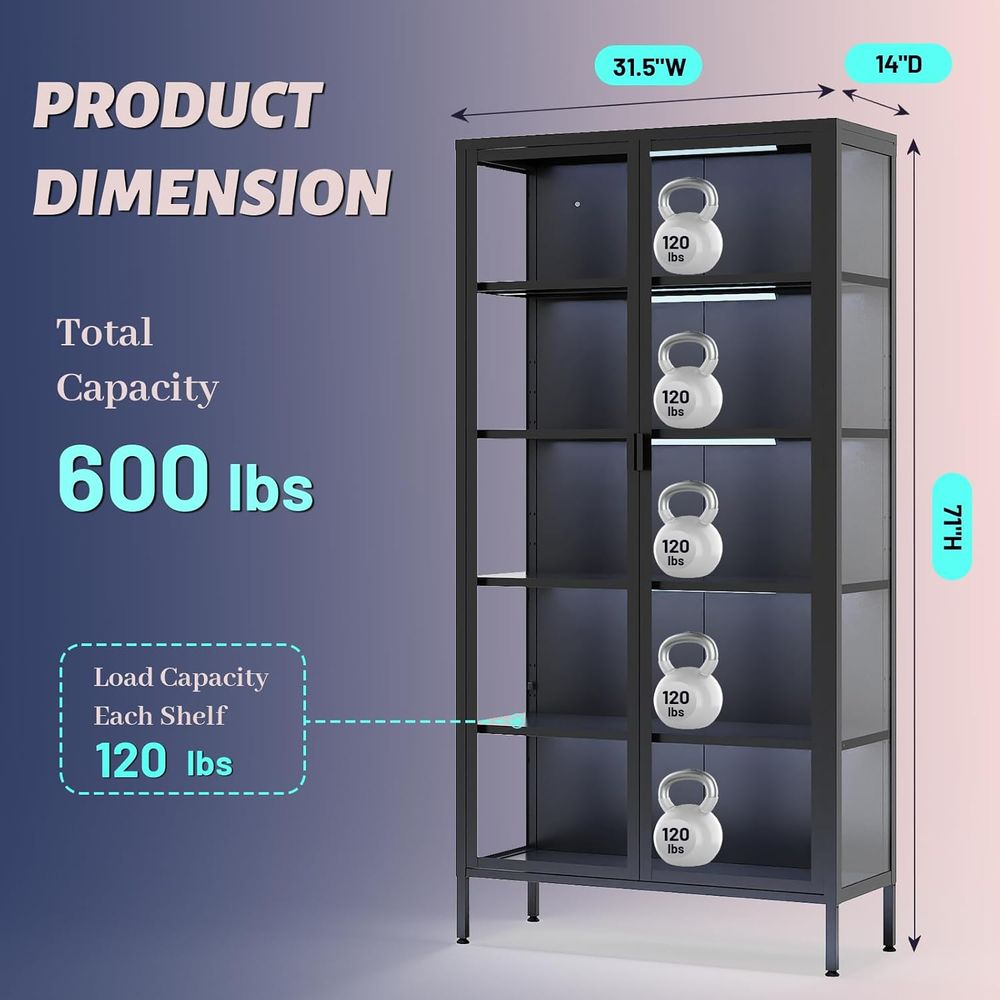 71 High Glass Curio Cabinet wi - Lighting & Home Decor Studio reseña y precio