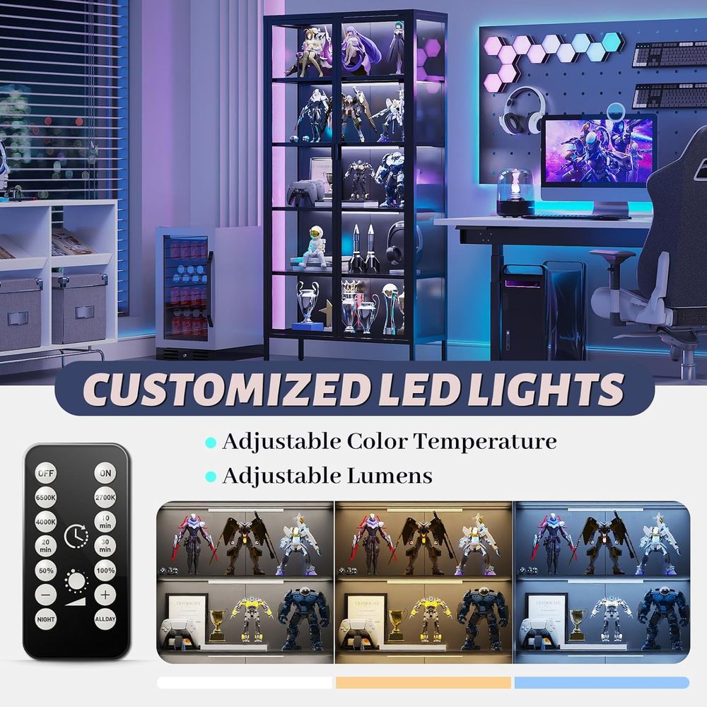 71 High Glass Curio Cabinet wi - Lighting & Home Decor Studio reseña y precio