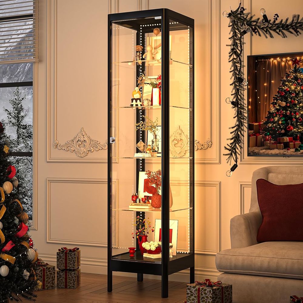 5-Tier Glass Display Cabinet w - Lighting & Home Decor Studio reseña y precio