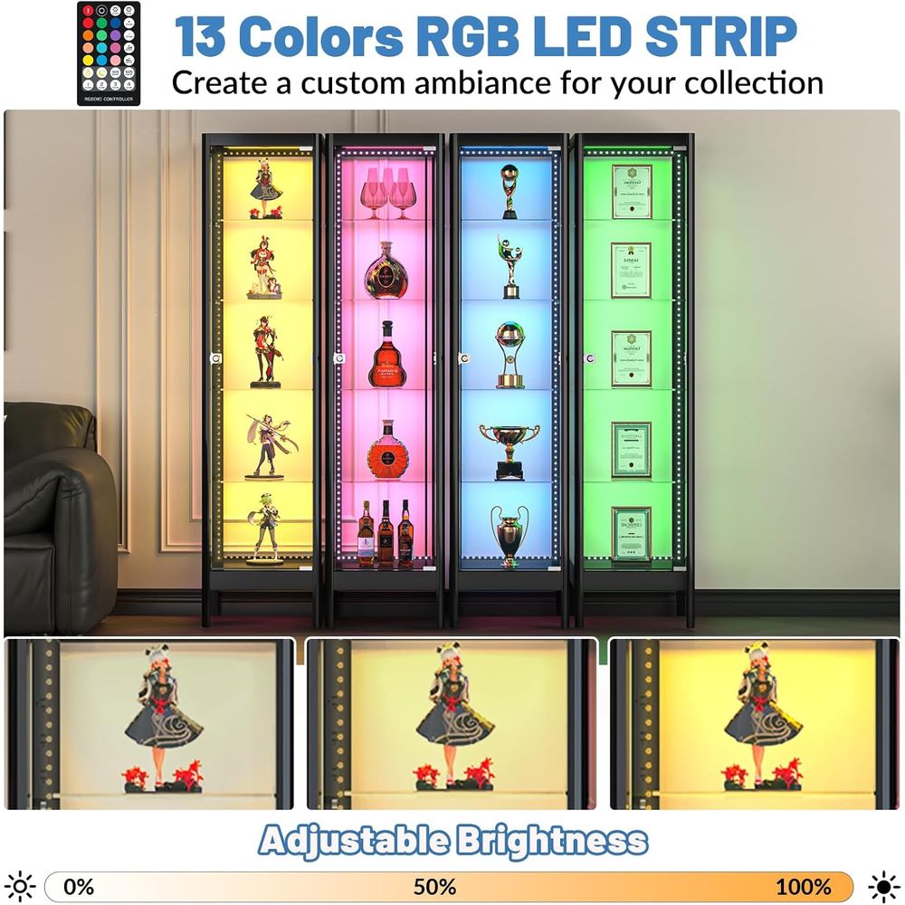 5-Tier Glass Display Cabinet w - Lighting & Home Decor Studio reseña y precio
