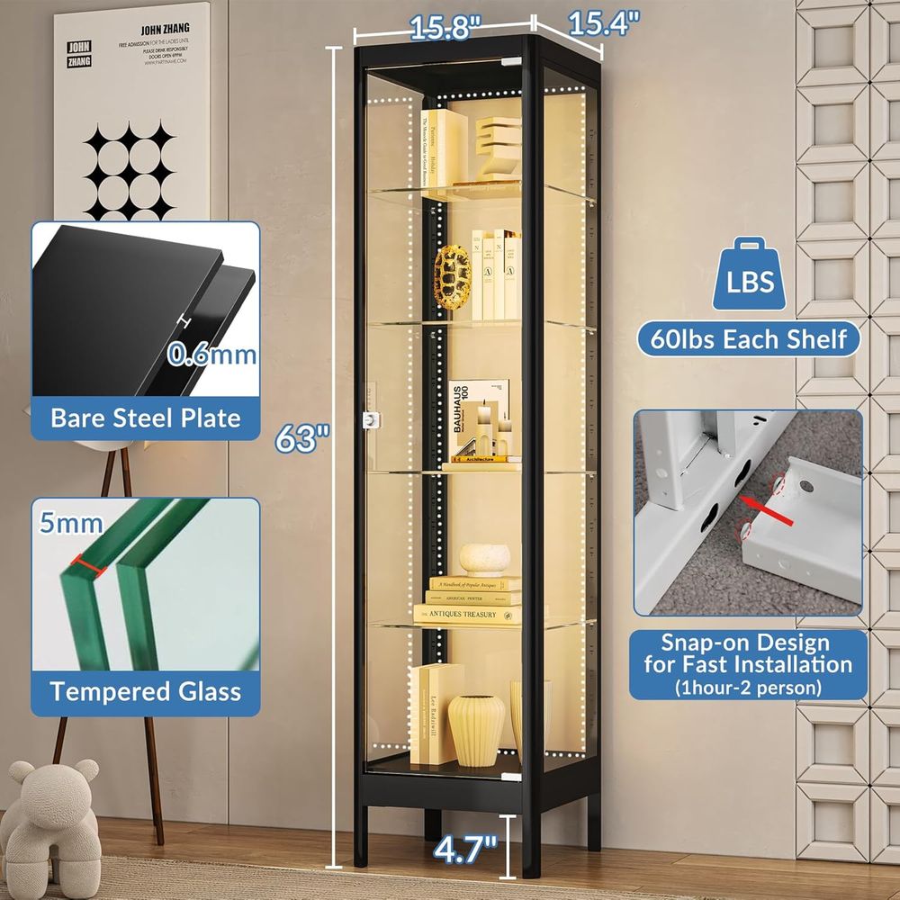 5-Tier Glass Display Cabinet w - Lighting & Home Decor Studio reseña y precio