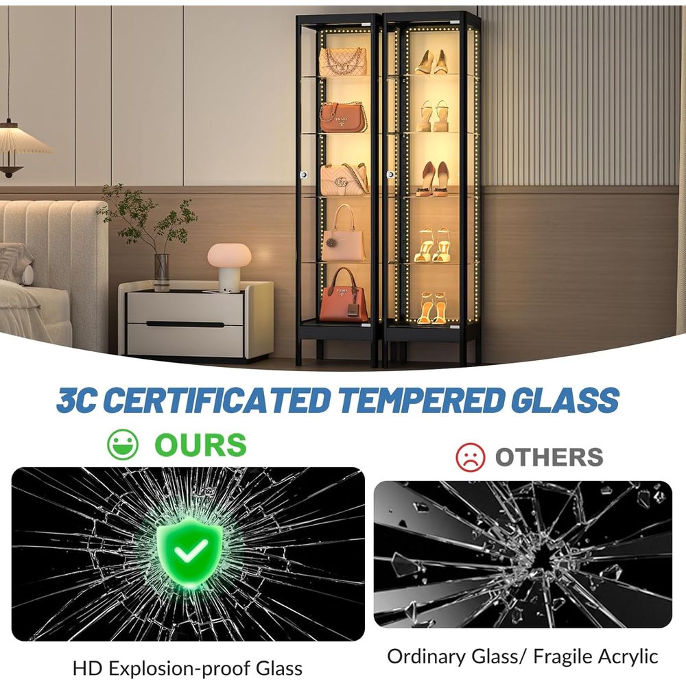 5-Tier Glass Display Cabinet w - Lighting & Home Decor Studio reseña y precio